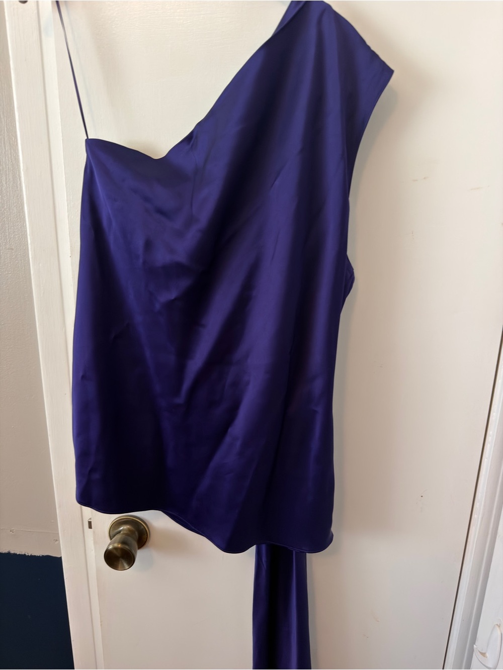 Elie Tahari Satin One Shoulder Scarf Top — XL, Winter Plum, NWT
